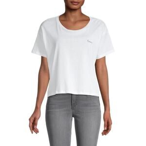 French Connection Femme Cotton Cropped T-Shirt White Size Small Crewneck Jersey